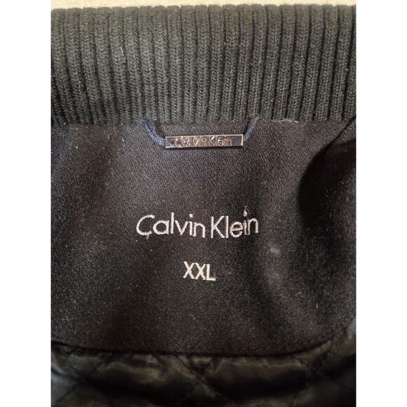 Vintage Calvin Klein Wool Bomber Jacket Men’s 2XL Black Collared Designer Coat - Picture 14 of 15